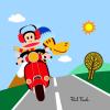 Paul Frank rides a red groove Vespa in winter 2553.11.30.1108 mobile app for free download
